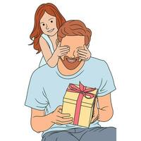 vrij sticker illustratie van een vader ontvangen een verrassing geschenk van zijn dochter vector