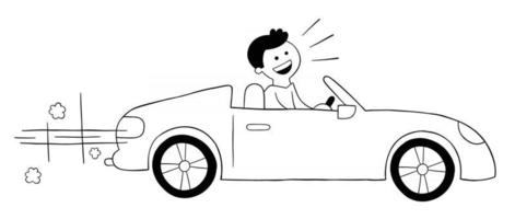 cartoon man rijden luxe converteerbare auto, vectorillustratie vector