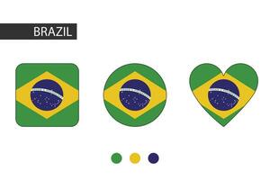 Brazilië 3 vormen vierkant, cirkel, hart met stad vlag. geïsoleerd Aan wit achtergrond. vector