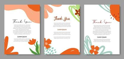 reeks van abstract bloemen en bladeren Sjablonen. dank u belettering groet sjabloon achtergrond. vector