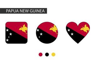 Papoea nieuw Guinea 3 vormen vierkant, cirkel, hart met stad vlag. geïsoleerd Aan wit achtergrond. vector