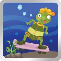 illustratie van een schildpad die onder water skateboardt vector