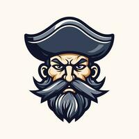 logo ontwerp van piraat gezagvoerder met baard en snor. vector illustratie voor uw ontwerp