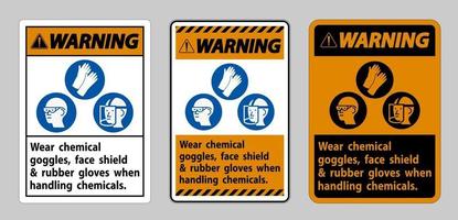 draag een chemische veiligheidsbril, gelaatsscherm en rubberen handschoenen vector