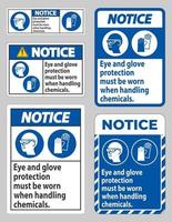 Bij het hanteren van chemicaliën moet oog- en handschoenbescherming worden gedragen vector