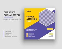 terug naar school social media post, banner voor schooltoelating vector