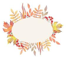 herfst bladeren ovaal horizontaal frame.aquarel banier voor groet kaarten, bruiloft uitnodigingen, citaten en versieringen.dankzegging.hand getrokken kunst vector