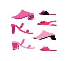 Dames schoenen verzameling. divers types van vrouw schoenen laarzen, stiletto's, wiggen, sandalen, sportschoenen, appartementen, vector schetsen illustratie, geïsoleerd Aan wit achtergrond.