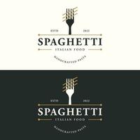 Italiaans spaghetti logo sjabloon ontwerp met vork en pasta. logo voor restaurant, bedrijf en culinair. vector