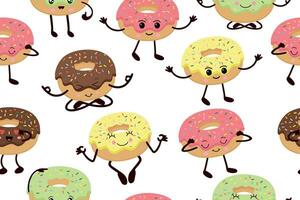 naadloos patroon met schattig schattig grappig donuts in kawaii stijl. vector