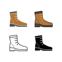 bagageruimte schoenen voor beklimming of avontuur. rubber laars, wandelen schoenen, Mens schoenen of schoenen in gewoontjes of sportief stijl. camping bagageruimte lijn zwart icoon. vector illustratie. ontwerp Aan wit achtergrond. eps 10