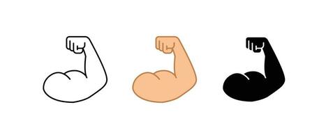 trein uw biceps spier naar krijgen het beste arm. perfect biceps spier. gespierd Mens buigen zijn biceps. geschiktheid concept. gebogen biceps sterk icoon. vector illustratie. ontwerp Aan wit achtergrond. eps 10.