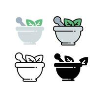 kruiden kom met blad planten voor traditioneel geneeskunde of alternatief medisch. Mortier, stamper voor kruiden geneeskunde concept. kruiden medicijn, apotheek pictogram.vector illustratie.ontwerp Aan wit achtergrond. vector