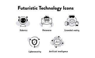 onderzoeken de toekomst met deze verzameling van op het randje technologie pictogrammen. van robotica naar metavers, deze symbolen staan voor de voorhoede van innovatie en digitaal vooruitgang. vector