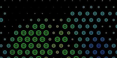 donkerblauwe, groene vectorachtergrond met occulte symbolen. vector