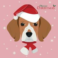 Kerstmis groet kaart. brak hond met rood santa's hoed vector