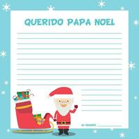 papa Kerstmis brief sjabloon vector illustratie voor Kerstmis tijd in Spaans, met kind karakter, slee en presenteert.