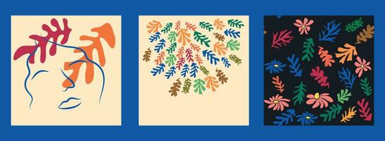 modern modieus matisse bloem minimaal stijl. reeks van 3 matisse geïnspireerd muur kunst affiches, brochure, folder Sjablonen vector