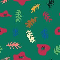 blauw matisse bloemen patroon, scheef bladeren en rood bloemen. vector