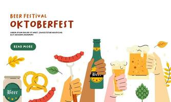 oktoberfeest banier achtergrond. bier festival vlak hand- getrokken illustratie vector