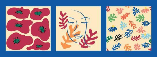 modern modieus matisse bloem minimaal stijl. reeks van 3 matisse geïnspireerd muur kunst affiches, brochure, folder Sjablonen vector