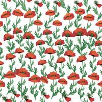 zomer naadloos patroon met helder rood papaver bloemen en papaver peulen. veld, weide van klaprozen vector