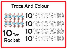traceer en kleur raket nummer 10 vector