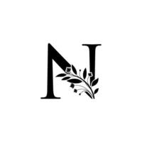 bloemen brief n logo icoon, luxe alfabet doopvont eerste ontwerp geïsoleerd vector