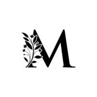 bloemen brief m logo icoon, luxe alfabet doopvont eerste ontwerp geïsoleerd vector