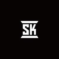 sk logo monogram met pilaarvorm ontwerpen sjabloon vector