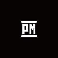 pm logo monogram met pilaarvorm ontwerpen sjabloon vector