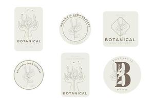 retro vintage stijl botanisch bloemen minimaal logo pack vector