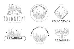 retro vintage stijl botanisch bloemen minimaal logo pack vector