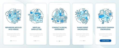 buzzwaardige inhoudsmethoden onboarding van het paginascherm van de mobiele app vector