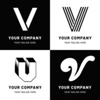 zwart-wit letter v-logo set vector