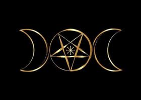 drievoudig maangodin wicca pentacle symbool, gouden hekserij icoon vector