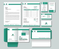 zakelijke merk identiteit mockup reeks met digitaal elementen. bewerkbare vector. bedrijf kaart, ID kaart kaart, factuur, briefhoofd, envelop, en het dossier map. vector