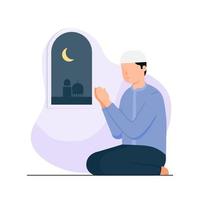 gelukkige eid mubarak met mensen karakter bidden concept. vector