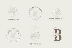 retro vintage stijl botanisch bloemen minimaal logo pack vector