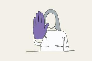kleur illustratie van een vrouw maken een hou op geweld teken vector