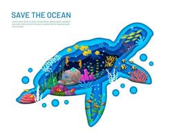 onderwater- papier besnoeiing zee schildpad silhouet, oceaan vector