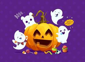 halloween grappig kawaii geesten en vakantie pompoen vector