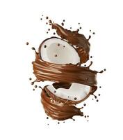 kokosnoot, realistisch chocola melk tornado plons vector