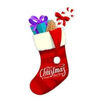 Kerstmis kous sok met geschenk en snoep vector