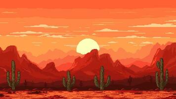 wild west woestijn landschap, 8 bit pixel kunst spel vector