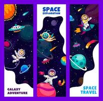 heelal avontuur en ruimte reizen spandoeken, tekenfilm vector
