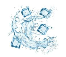 vloeistof blauw water kolken plons met ijs kubussen vector