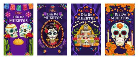 dag van dood Mexicaans vakantie sociaal media banners vector