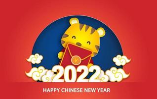chinees nieuwjaar 2022 jaar van de tijgerkaart in papier gesneden stijl