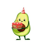tekenfilm avocado karakter met een verjaardag taart vector